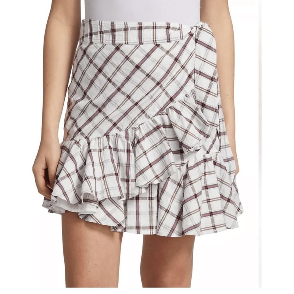 NWOT Veronica Beard Memphis Ruffle Wrap Mini Skirt Plaid White Size 0